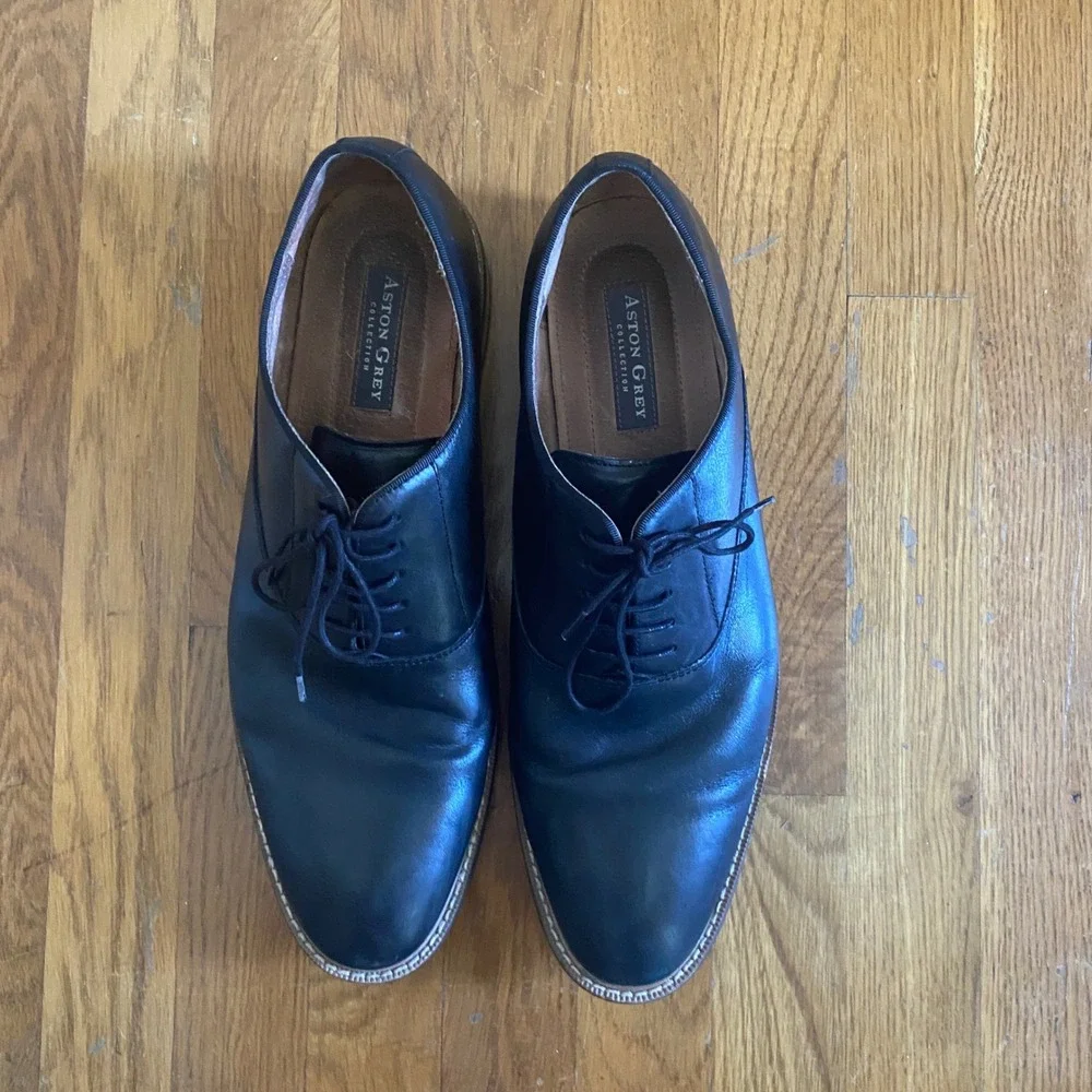 Aston Grey Leu Oxford Mens 12 Black Leather Dress Shoes Old Money Dapper 1006840
